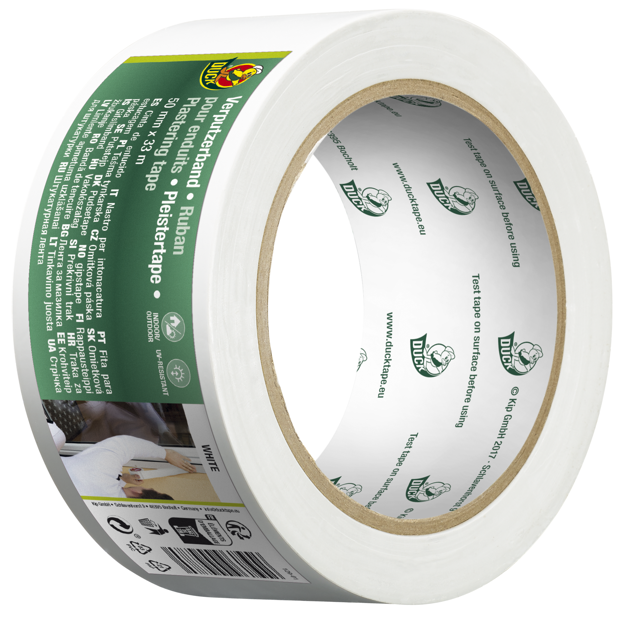 Duck pleistertape wit als weerbestendige pleistertape voor pleisterwerk en voor het afplakken van ramen.
