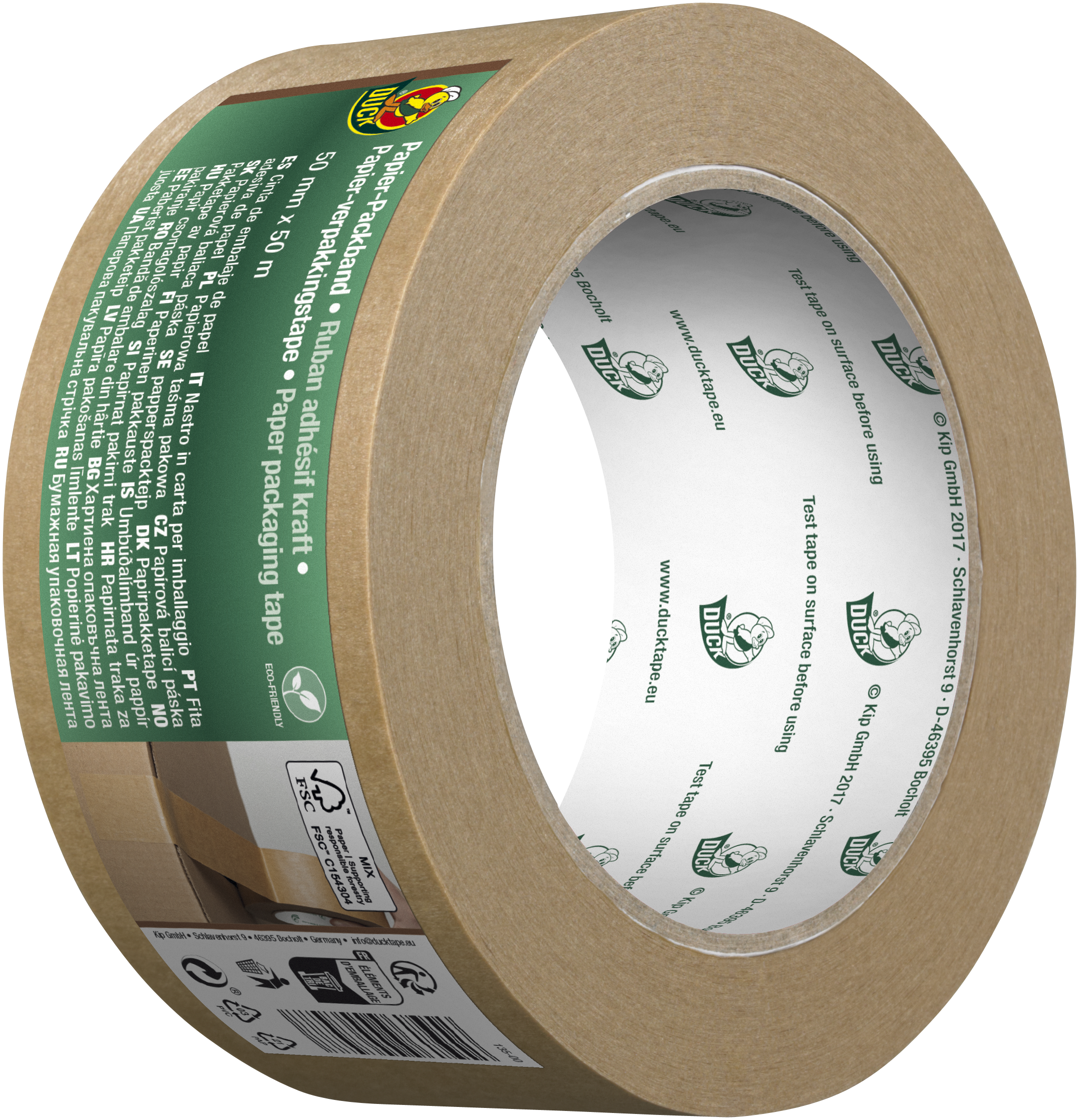 Milieuvriendelijke Duck verpakkingstape van papier voor het duurzaam sluiten van verzenddozen.