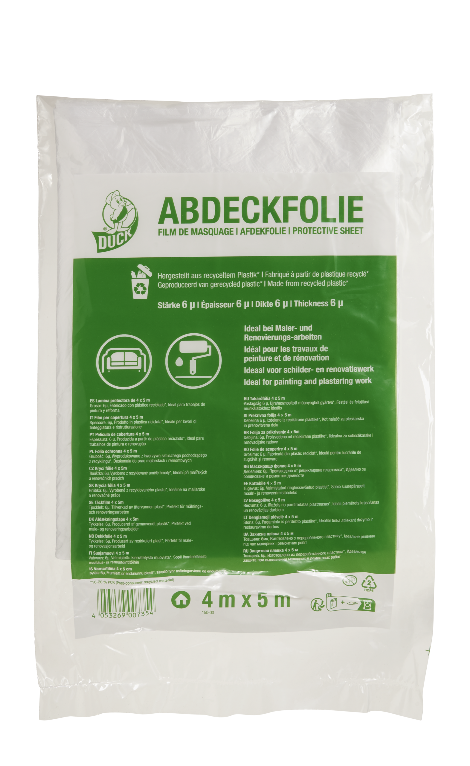 Duck maskeerfolie HDPE als scheurbestendige schildersfolie voor het efficiënt maskeren van randen, balken en grote oppervlakken tijdens schilderwerk.